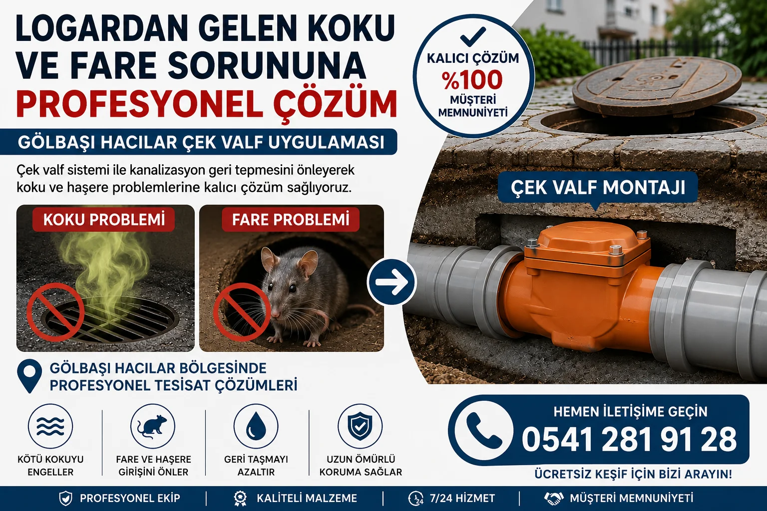 Logardan Gelen Koku ve Fare Sorununa Profesyonel Çözüm | Gölbaşı Hacılar Çek Valf Uygulaması