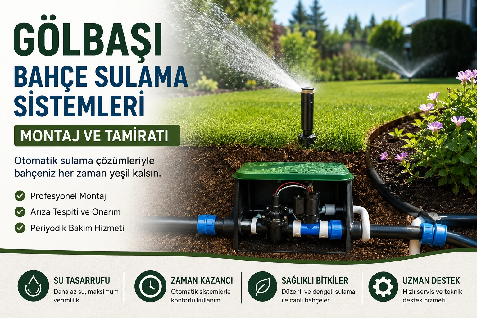 Gölbaşı Bahçe Sulama Sistemleri Montaj ve Tamiratı | Otomatik Bahçe Sulama Hizmeti